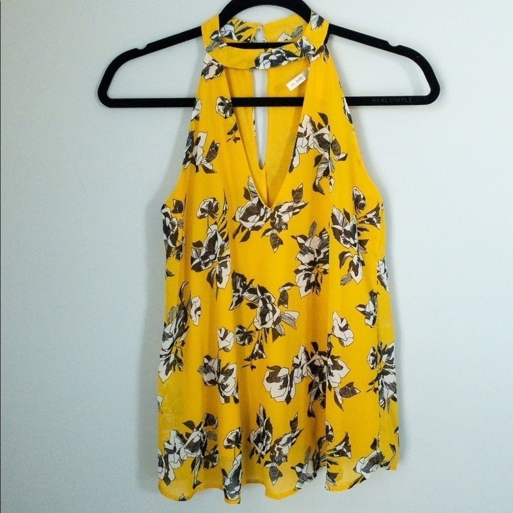 Yellow Floral‎ Sleevless Top